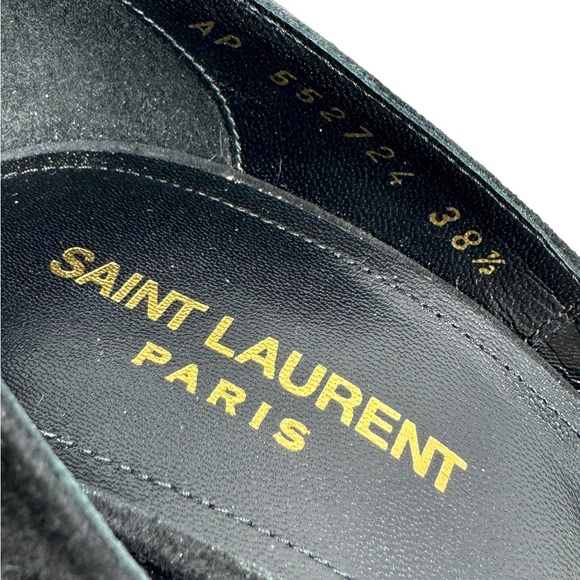 SAINT LAURENT Black Suede Zoe Metal Turquoise Cap Toe Pumps 38.5 - 8.5 US - Picture 7 of 12
